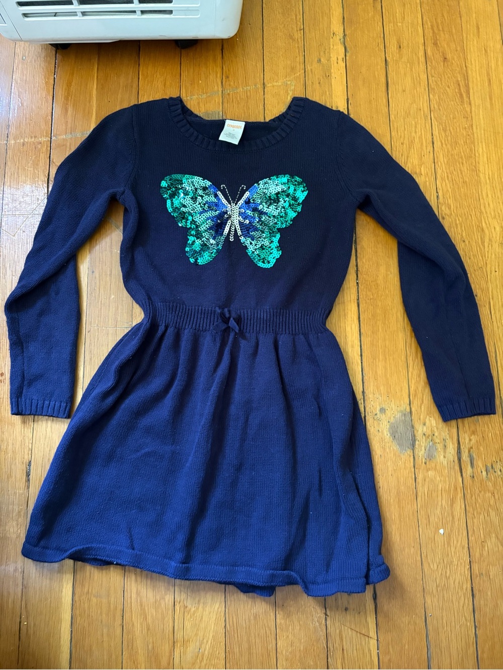 Gymboree Navy Dress with Green Sequin Butterfly